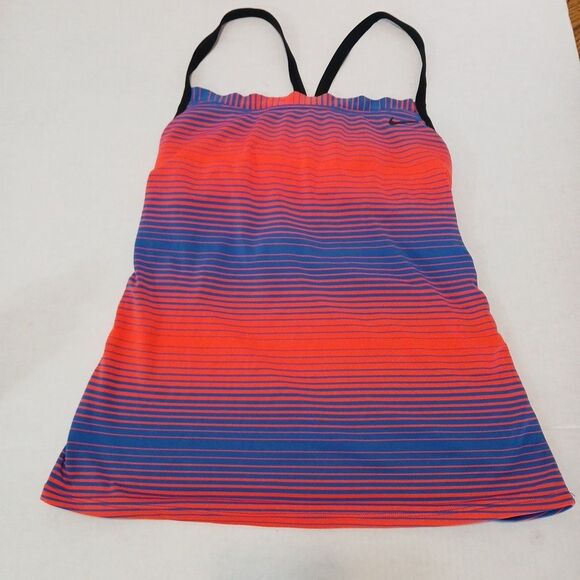 Nike Other - Nike Racerback Tankini Swimsuit TOP ONLY Vibrant Orange/Blue Stripped Sz-Small
